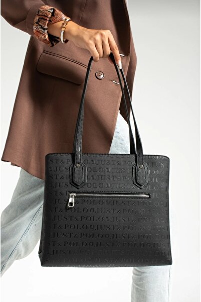 Just Polo Women's Black Large Size Hand and Shoulder Bag-2205Bd