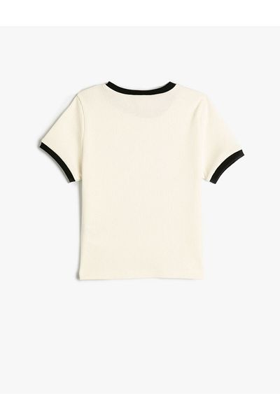 Koton Cotton Short Sleeve T-shirt - Crew Neck, Butterfly Print Detail