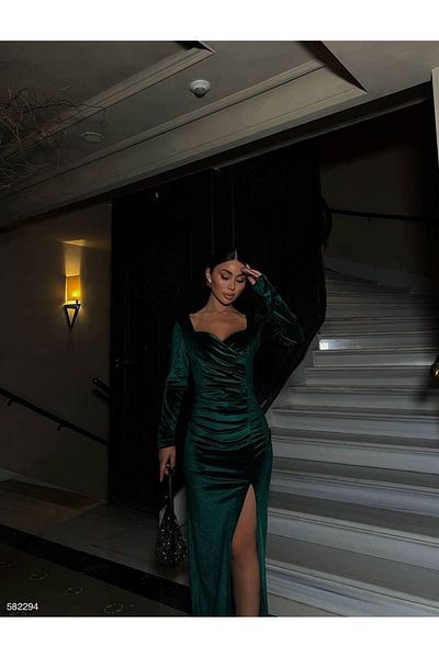 Trendusfashion Φόρεμα από βελούδινο ύφασμα Sweetheart γιακά με σκίσιμο