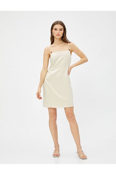 Koton Mini-Leinenkleid mit Trägern und Perlendetail