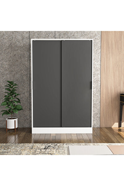 TUMBLERA Berceste Antrasit Beyaz 2 Sürgü Kapaklı 8 Bölmeli Dolap Gardırop