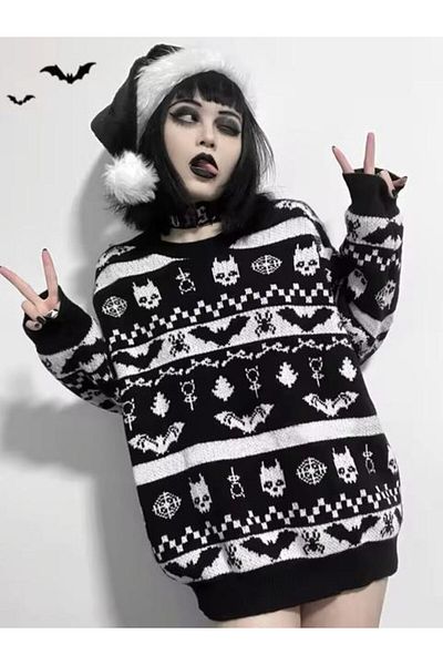 Karakedi Pulover oversize negru în stil gotic Harajuku