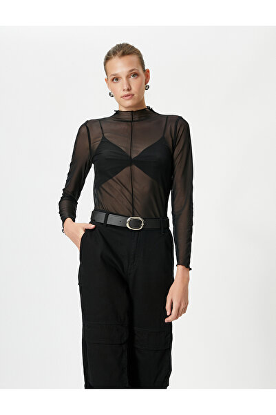 Koton Transparan Tişört Uzun Kollu Dikiş Detaylı