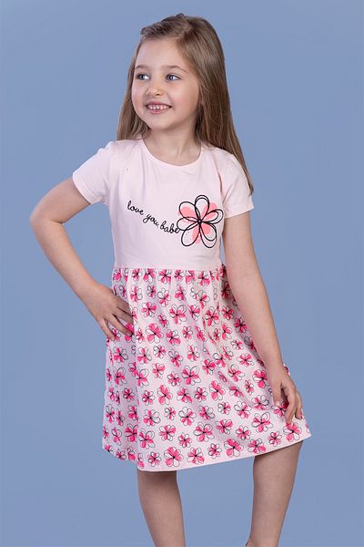 Toontoy Girl's Floral Patterned Text Embroidered Sequin Stone Embroidered Dress