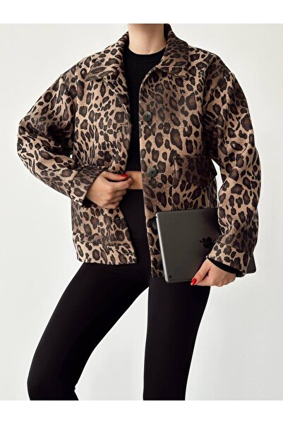 dükkan10butika Γυναικείο παλτό με μοτίβο λεοπάρ Premium με τσέπες