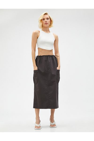 Koton Parachute Skirt Midi with Pocket Detail and Elastic Waist