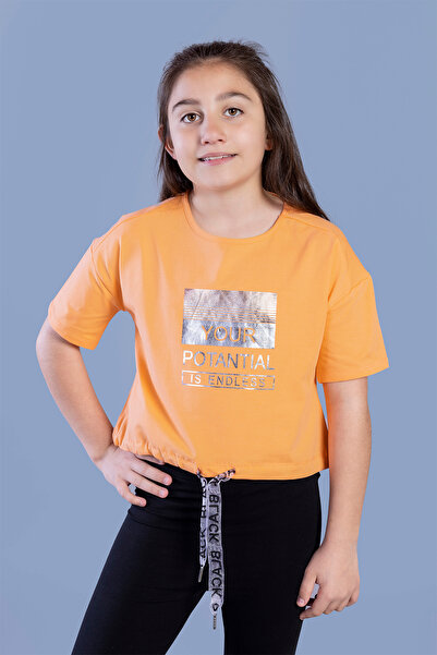 Toontoy Κοριτσίστικο μπλουζάκι με λεπτομέρεια από κορδόνι με τύπωμα φύλλων