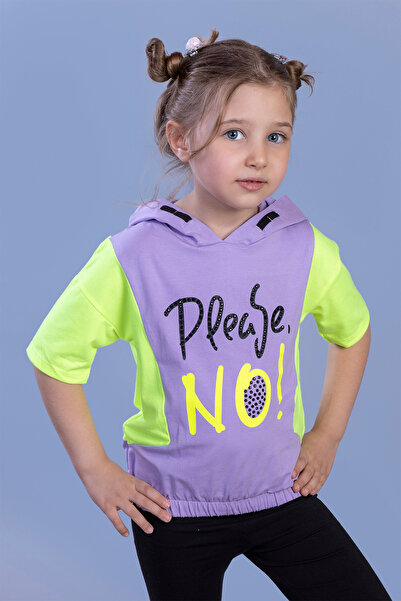 Toontoy Fată - cu glugă și tricou cu imprimeu cu detalii Garni