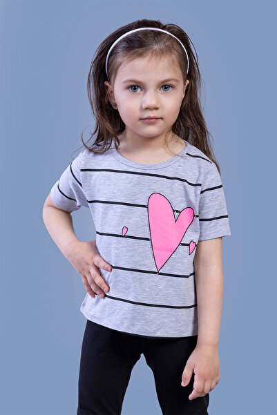 Toontoy Devojčica, prugasta majica sa srcem Štampano Sa kamenim vezom