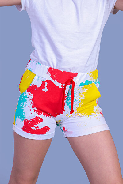 Toontoy Pantaloni scurți pentru fete cu model batik, cu două buzunare laterale