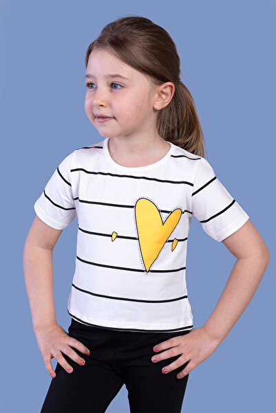 Toontoy Devojčica, prugasta majica sa srcem Štampano Sa kamenim vezom