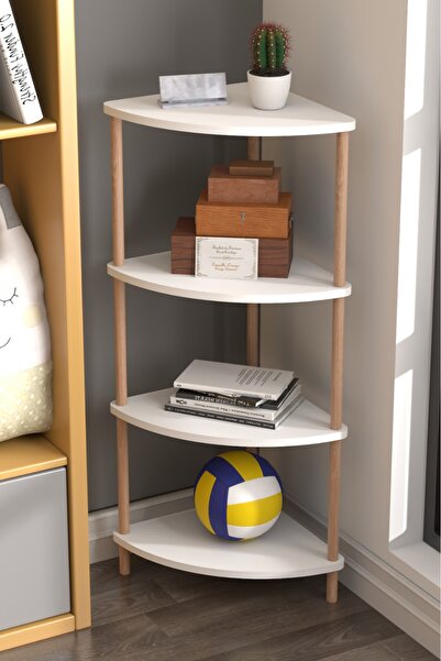 DESENGO Çok Amaçlı Köşe Rafı Kitaplık Çiçeklik Beyaz