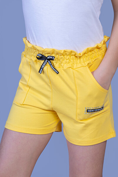 Toontoy Pantaloni scurți pentru fetiță cu talie elastică și două buzunare lat...