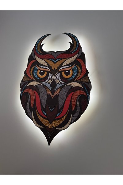 UViolets Decorative Wooden Printed Ethnic Pattern Mandala Owl Led Sconce Wall Lighting 32*48
