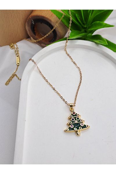ilvesa shop Christmas Special Gift Ornate Pine Tree Steel Necklace