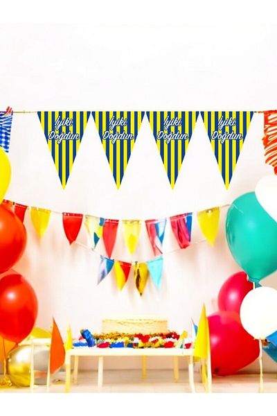 VibeHome Team Themed Pennant in Yellow Navy - for Birthday Party and Fun Events