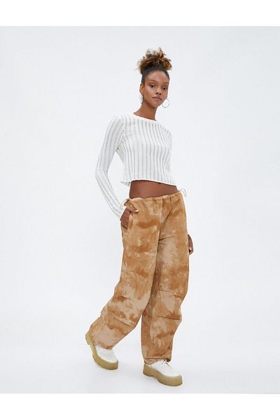 Koton Parachute Pants Oversize Tie-Dye Patterned Cotton Pocket