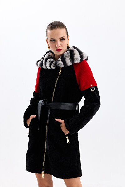 ÖZEL ASPAVA DERİ Kadın  kürklü kapüşonlu mont   4512024  ÖZEL ASPAVA DERİ