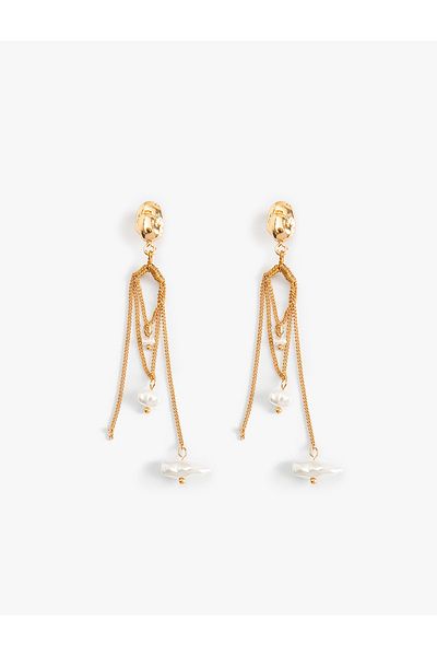 Koton Steel Chain Detailed Pearl Earrings