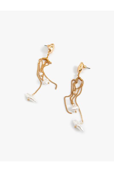 Koton Steel Chain Detailed Pearl Earrings