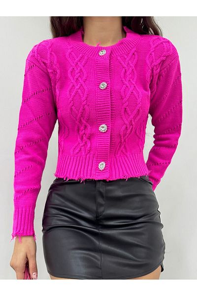 Modamorfo Kurzer Cardigan mit Knöpfen und Rissen in Steinoptik