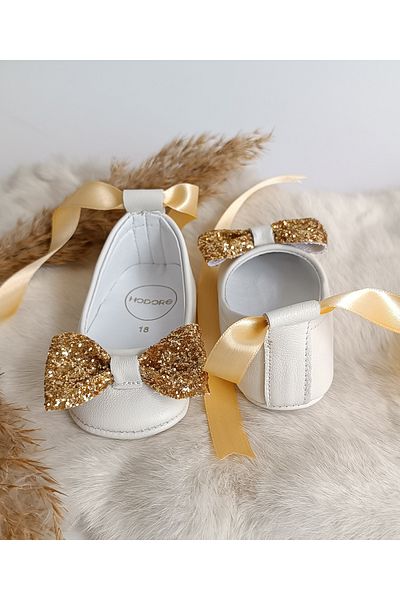 Hodore Perla Stone Cream Genuine Leather Baby Ballerina Shoes