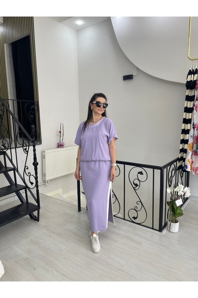 Butik Mor ince telli bluzlu elbise