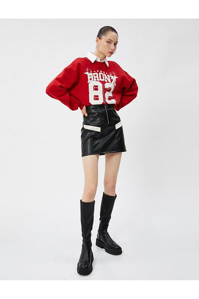 Koton College Sweatshirt Ribbed Crew Neck Long Sleeve