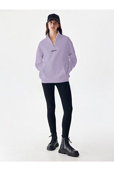 Ltb Oversıze Yarım Fermuarlı Lila Sweatshırt