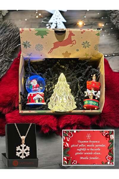 Lapidaria Çam Ağacı Mum,,Noel Baba Kar Küresi, Atlı Karınca ve Kartanesi Kolye,  Yılbaşı Seti 5