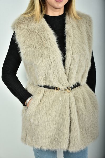 moda caddesi Lined Belt Detailed Lolita Fur Vest