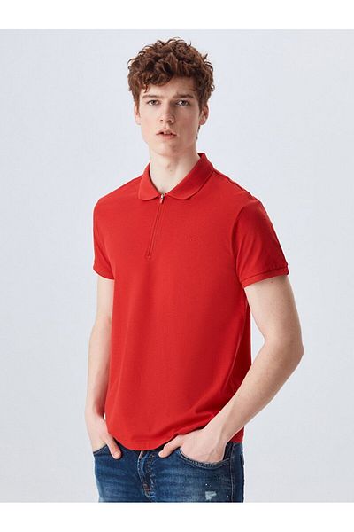 Ltb Zippered Polo Collar Red T-shirt