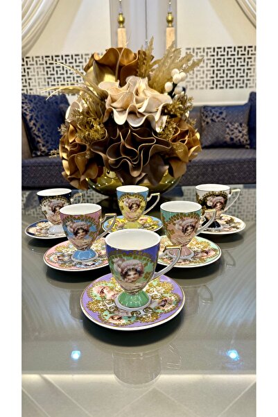 Genel Markalar WİNTERBACH Renkli Porselen Prensesli 6 Kişilik Kahve Fincan Ta...