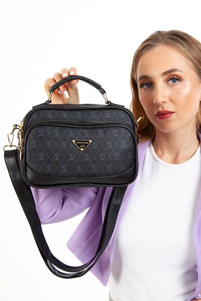 Adelina Bags Geantă de damă neagră cu model - curea încrucișată, purtare de mână și de umăr