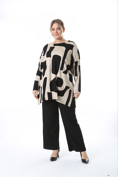 özle fashion بدلة نسائية كبيرة الحجم منقوشة حديثة من الأسفل