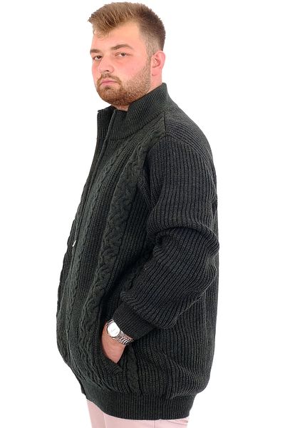ModeXL Ανδρική ζακέτα με πλεκτό σχέδιο - Mode XL, Plus Size, Χακί, RAIL 24210