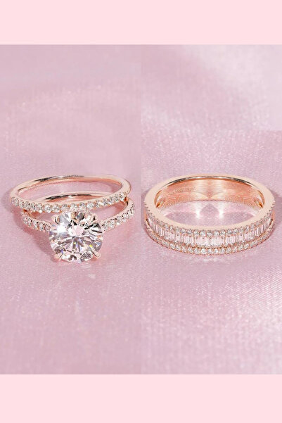 Crystal Diamond Zirconia Işıklı kutuda baget alyans , tamtur ve tektaş yüzük