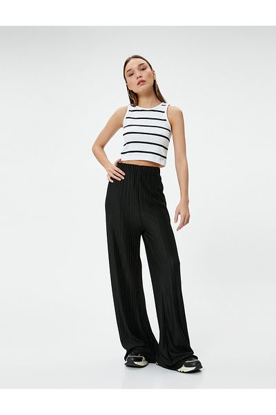 Koton Wide Leg Trousers Textured Standard Waist Comfortable Fit