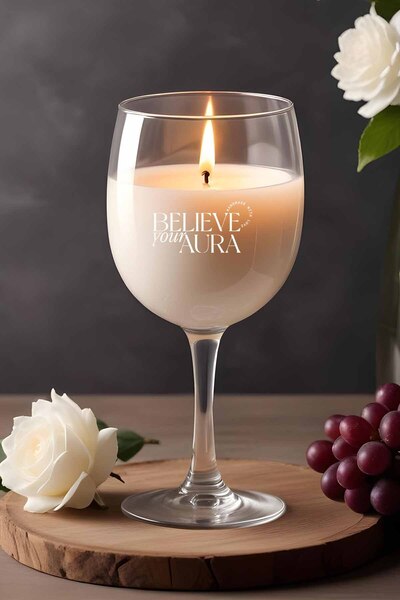 Sandalwood Scented Candle - 100% Natural Soy Wax Glass Cup Scented Candle - 240cc