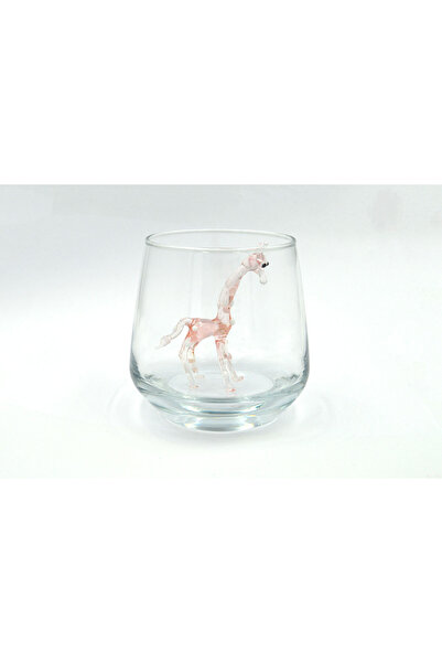 Polonezköy Cam Sanat Merkezi El Yapımı Zürafa Figürlü Cam Bardak - Özel Tasarım ve Sanatsal Dokunuş - Pembe