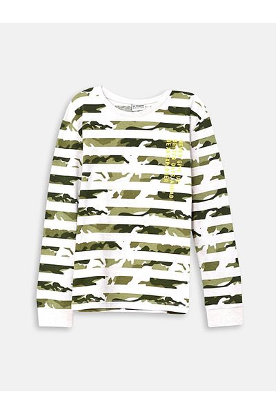 LC Waikiki Tricou pentru băiat cu mânecă lungă, cu imprimeu, verde, pentru copii LCW
