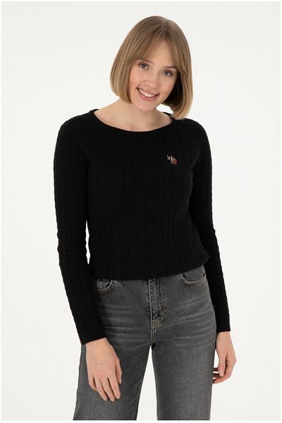 U.S. Polo Assn. BAZA. Polo Assn. Pulover de damă din bumbac slim fit - negru