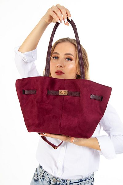 Adelina Bags Geantă de mână și de umăr pentru femei, din piele de căprioară, bordeaux, cu închidere magnetică și detaliu de blocare