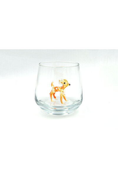 Polonezköy Cam Sanat Merkezi Custom Design Glass Cup with Handmade Bambi Animal Figure - Orange