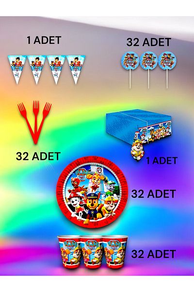 VibeHome Paw Patrol Themed Premium Set for 32 - Birthday Party and Fun Events