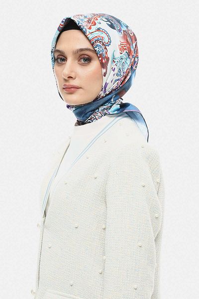 Setrms Eșarfă vintage multicoloră cu șal și imprimeu floral ALBASTRU 25196110583
