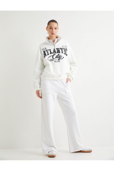 Koton Raised Half Zipper Sweatshirt College Themed Printed Comfortable Fit