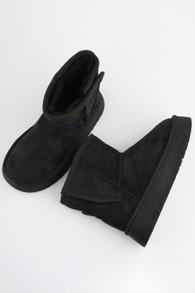 FOLLOWIN Kız Çocuk Botu Siyah Kalın Taban İçi Yünlü Yandan Cırtlı Günlük Bot