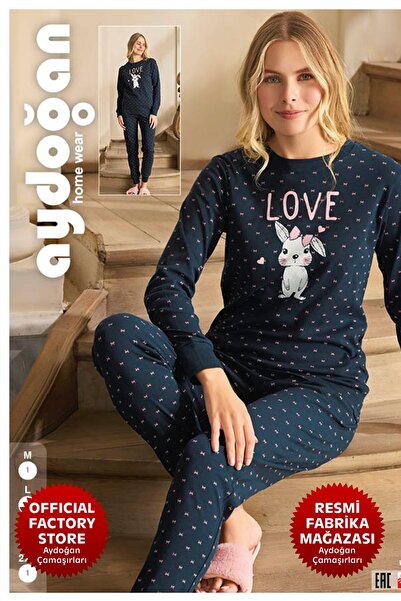 Aydoğan Синій комплект піжами для жінок Ribana - комір-стійка, довгі рукави B7-3 Aydogan ®