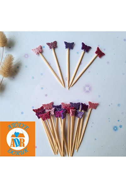 Atölye Doruk 30 قطعة من مسواك كب كيك الفراشة الملونة - لوازم زينة لحفلات أعيا...